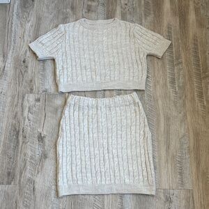 Cable Knit Crop Top and High Waisted Skirt Set